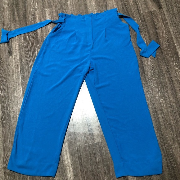 Bar III Moonbeam Blue Fashion Wide-Leg Paperbag Waist Tie-Front Pants XL NWT - Picture 2 of 9